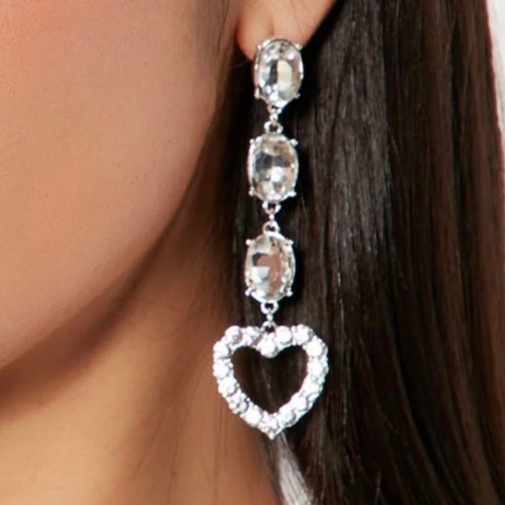 Silver Rhinestone Rhinestone Dangle Earrings - Picture 4 of 7
